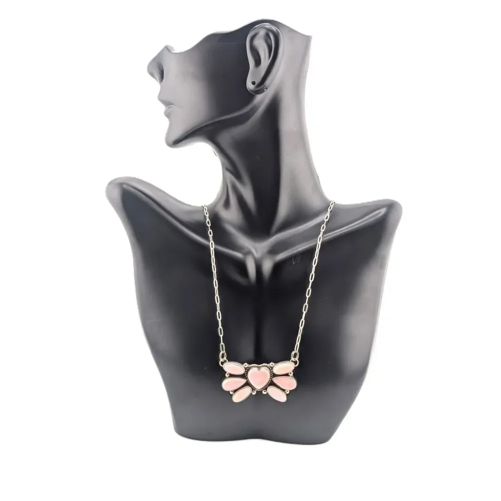 Native American Heart Cluster Pink Conch Shell Pendant‎ Chain Necklace Jewelry** - Picture 8 of 10